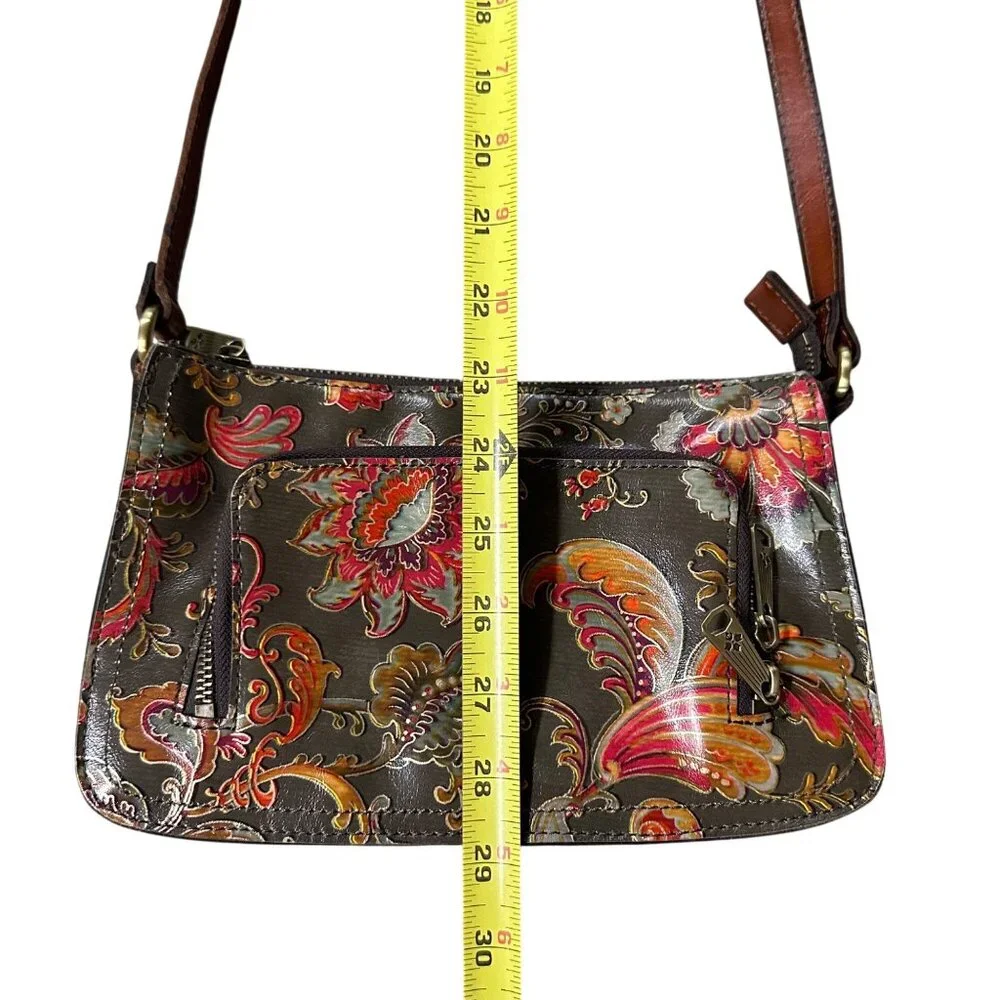 Patricia Nash Floral Leather Shoulder Bag Adjustable Strap Gray Red Crossbody - Picture 11 of 13